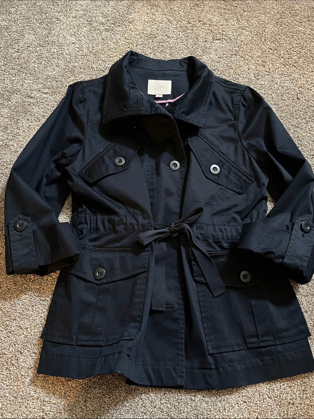 LOFT Navy Blue Tie-Waist Utility Jacket size small